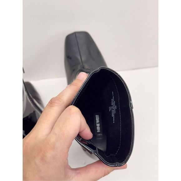 Nine West Boots Size Patent Leather Size 8 Black Block Heel Square Toe - Picture 9 of 10